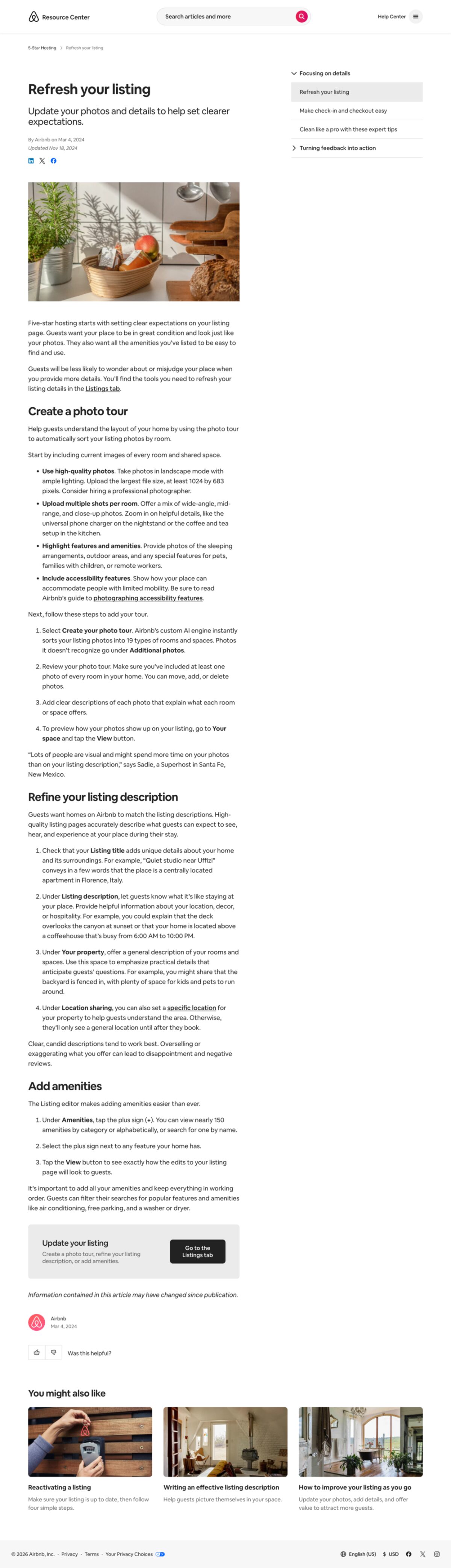 The 'Refresh your listing' article, one of the five articles in the series.